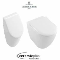 Villeroy & Boch Subway Urinal Mit Wand WC 2.0 Spülrandlos CeramicPlus & QuickRelease SoftClose Slim WC-Sitz, Weiß Alpin
