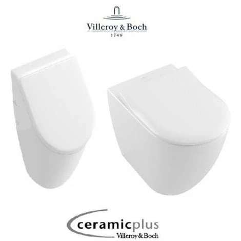 Villeroy & Boch Subway Urinal Mit Wand WC 2.0 Spülrandlos CeramicPlus & QuickRelease SoftClose Slim WC-Sitz, Weiß Alpin