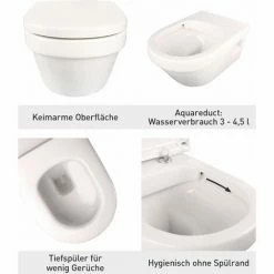 Villeroy & Boch Spülrandloses Wand-WC Set Omnia Architectura Directflush, Tiefspüler Spülrandlos Mit WC-Sitz, Waagerechtem Abgang, Wassersparsystem AQUAREDUCT, Weiß, 04721 0 -VILLEROY & BOCH shop 21507619 3