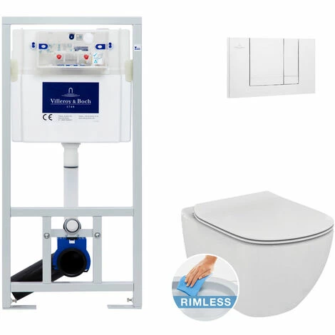 Villeroy & Boch Pack WC Stützrahmen + Ideal Standard WC-Becken TESI AquaBlade ohne Flansch unsichtbare Befestigungen + Weiße Platte (ViConnectTe Villeroy & Boch Pack WC Stützrahmen + Ideal Standard WC-Becken TESI AquaBlade Ohne Flansch Unsichtbare Befestigungen + Weiße Platte (ViConnectTe -VILLEROY & BOCH shop 60072391 1