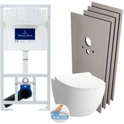 Villeroy & Boch Pack WC-Tragrahmen + WC Vitra Sento Ohne Flansch Unsichtbare Befestigungen + Weiße Platte + Verkleidungs-Set (ViConnectSento-2-s