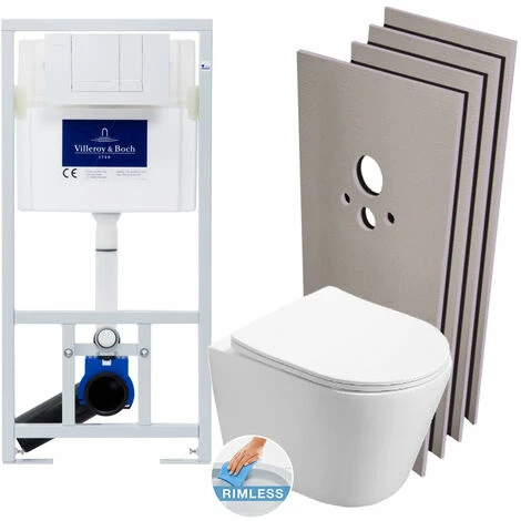 Villeroy & Boch Pack-Einbautoilette + Infinitio Spülrandlose Toilette + WC-Deckel Mit Soft-Close + Weiße Platte + Verkleidungsset (ViConnectInfi 3 Villeroy & Boch Pack-Einbautoilette + Infinitio Spülrandlose Toilette + WC-Deckel Mit Soft-Close + Weiße Platte + Verkleidungsset (ViConnectInfi