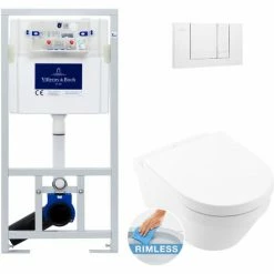 Villeroy & Boch Einbau-WC-Pack + Architectura WC-Becken Ohne Flansch Unsichtbare Befestigungen + Softclose WC-Deckel + Weiße Platte (ViConnectAr