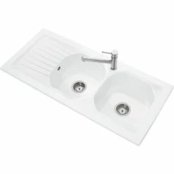 Villeroy & Boch Nestor Plus Einbauspüle 113 X 51,5 Cm Mit 2 Becken Und Umkehrbarer Abtropffläche, Inklusive Geruchsverschluss, Keramik, Weiß (33