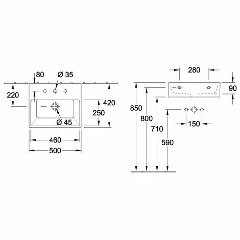 Villeroy & Boch Memento Waschtisch mit Hahnloch 50 cm Ungeschliffen Ohne Beschichtung Villeroy & Boch Memento Waschtisch Mit Hahnloch 50 Cm Ungeschliffen Ohne Beschichtung -VILLEROY & BOCH shop 71357005 1