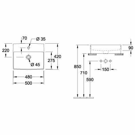 Villeroy & Boch Memento 2.0 Aufsatzwaschtisch mit Hahnloch 50 cm Mit Überlauf Weiß Alpin Ohne Beschichtung Villeroy & Boch Memento 2.0 Aufsatzwaschtisch Mit Hahnloch 50 Cm Mit Überlauf Weiß Alpin Ohne Beschichtung -VILLEROY & BOCH shop 71382822 4