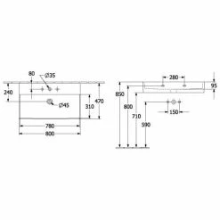 Villeroy & Boch Memento 2.0 Waschtisch 80 Cm Mit 1 Hahnloch Ohne Überlauf Stone White Ungeschliffen Mit CeramicPlus Beschichtung