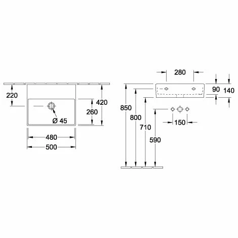 Villeroy & Boch Memento 2.0 Waschtisch 50 cm ungeschliffen Ohne Hahnloch Ohne Überlauf Weiß Alpin Ohne Beschichtung Villeroy & Boch Memento 2.0 Waschtisch 50 Cm Ungeschliffen Ohne Hahnloch Ohne Überlauf Weiß Alpin Ohne Beschichtung -VILLEROY & BOCH shop 71383670 3