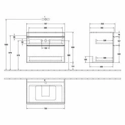 Villeroy & Boch Venticello Waschtischunterschrank XXL Mit 2 Auszügen Für Aufsatzwaschtisch 75,7 Cm Soft Grey Copper