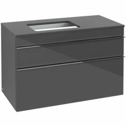 Villeroy & Boch Venticello Waschtischunterschrank XXL 957mm Mit 2 Auszügen Für Aufsatzwaschtisch Mit Glossy Grey Links Chrom