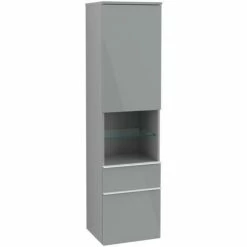 Alternative view of Villeroy & Boch Venticello Hochschrank Mit 1 Tür, 2 Auszügen Und 1 Offenem Fach Mittig Rechts Glass Glossy Grey Weiß