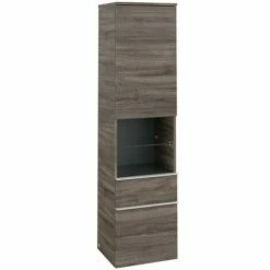 Alternative view of Villeroy & Boch Venticello Hochschrank Mit 1 Tür, 2 Auszügen Und 1 Offenem Fach Mittig Rechts Stone Oak Weiß