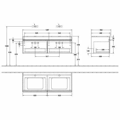 Villeroy & Boch Venticello Waschtischunterschrank 1257mm Mit 2 Auszügen Für 2 Aufsatzwaschtische Kansas Oak Chrom 3 Villeroy & Boch Venticello Waschtischunterschrank 1257mm Mit 2 Auszügen Für 2 Aufsatzwaschtische Kansas Oak Chrom
