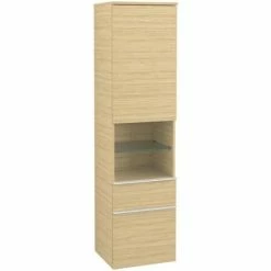 Alternative view of Villeroy & Boch Venticello Hochschrank Mit 1 Tür, 2 Auszügen Und 1 Offenem Fach Mittig Rechts Nordic Oak Weiß