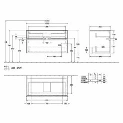 Villeroy & Boch Collaro Waschtischunterschrank 100cm Mit 2 Auszügen Und Variabler Beckenposition Truffle Grey Mit Beleuchtung Mittig 80 Cm