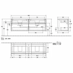 Villeroy & Boch Collaro Waschtischunterschrank 160cm Mit 4 Auszügen Für 2 Waschtische Nordic Oak Mit Beleuchtung 60 Cm