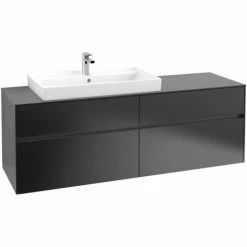 Alternative view of Villeroy & Boch Collaro Waschtischunterschrank 160cm Mit 4 Auszügen Und Variabler Beckenposition Black Matt Lacquer Mit Beleuchtung Links 80 Cm