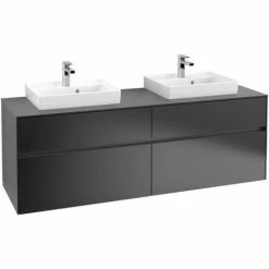 Alternative view of Villeroy & Boch Collaro Waschtischunterschrank 160cm Mit 4 Auszügen Für 2 Waschtische Black Matt Lacquer Mit Beleuchtung 50 Cm
