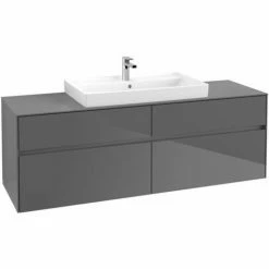 Alternative view of Villeroy & Boch Collaro Waschtischunterschrank 160cm Mit 4 Auszügen Und Variabler Beckenposition Glossy Grey Mit Beleuchtung Mittig 80 Cm