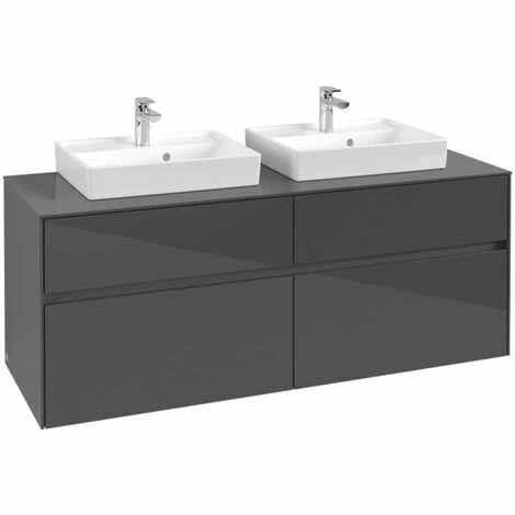 Villeroy & Boch Collaro Waschtischunterschrank 140cm Mit 4 Auszügen Für 2 Waschtische Glossy Grey Ohne Beleuchtung 5 Villeroy & Boch Collaro Waschtischunterschrank 140cm Mit 4 Auszügen Für 2 Waschtische Glossy Grey Ohne Beleuchtung – Bild 3
