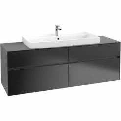 Alternative view of Villeroy & Boch Collaro Waschtischunterschrank 160cm Mit 4 Auszügen Und Variabler Beckenposition Black Matt Lacquer Mit Beleuchtung Mittig 100 Cm