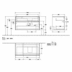 Villeroy & Boch Collaro Waschtischunterschrank 100cm Mit 2 Auszügen Und Variabler Beckenposition Glossy Grey Mit Beleuchtung Rechts 60 Cm