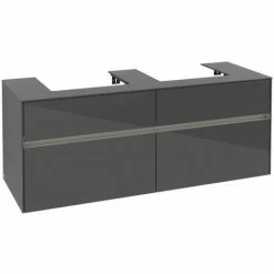 Alternative view of Villeroy & Boch Collaro Waschtischunterschrank 140cm Mit 4 Auszügen Für 2 Waschtische Glossy Grey Mit Beleuchtung