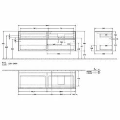 Villeroy & Boch Collaro Waschtischunterschrank 160cm Mit 4 Auszügen Und Variabler Beckenposition Soft Grey Mit Beleuchtung Rechts 60 Cm