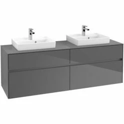 Alternative view of Villeroy & Boch Collaro Waschtischunterschrank 160cm Mit 4 Auszügen Für 2 Waschtische Glossy Grey Mit Beleuchtung 50 Cm
