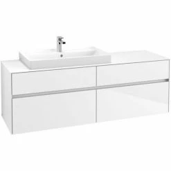 Villeroy & Boch Collaro Waschtischunterschrank 160cm Mit 4 Auszügen Und Variabler Beckenposition Glossy White Mit Beleuchtung Links 80 Cm