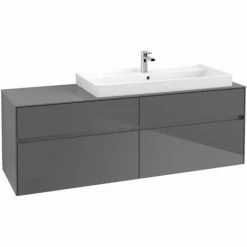 Alternative view of Villeroy & Boch Collaro Waschtischunterschrank 160cm Mit 4 Auszügen Und Variabler Beckenposition Glossy Grey Mit Beleuchtung Rechts 100 Cm