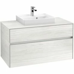 Alternative view of Villeroy & Boch Collaro Waschtischunterschrank 100cm Mit 2 Auszügen Und Variabler Beckenposition White Wood Mit Beleuchtung Mittig 50 Cm
