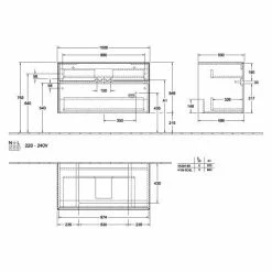 Villeroy & Boch Collaro Waschtischunterschrank 100cm Mit 2 Auszügen Und Variabler Beckenposition Soft Grey Mit Beleuchtung Mittig 60 Cm