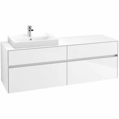 Villeroy & Boch Collaro Waschtischunterschrank 160cm Mit 4 Auszügen Und Variabler Beckenposition Glossy White Mit Beleuchtung Links 60 Cm