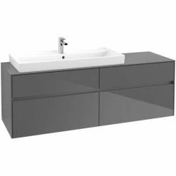 Alternative view of Villeroy & Boch Collaro Waschtischunterschrank 160cm Mit 4 Auszügen Und Variabler Beckenposition Glossy Grey Mit Beleuchtung Links 100 Cm