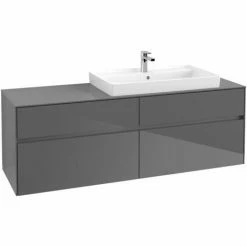 Alternative view of Villeroy & Boch Collaro Waschtischunterschrank 160cm Mit 4 Auszügen Und Variabler Beckenposition Glossy Grey Mit Beleuchtung Rechts 80 Cm