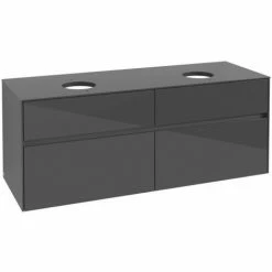 Alternative view of Villeroy & Boch Collaro Waschtischunterschrank 140cm Mit 4 Auszügen Für 2 Waschtische Glossy Grey Mit Beleuchtung