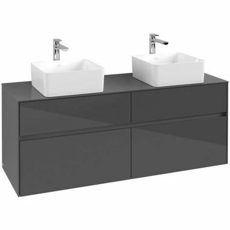 Villeroy & Boch Collaro Waschtischunterschrank 140cm Mit 4 Auszügen Für 2 Waschtische Glossy Grey Mit Beleuchtung 5 Villeroy & Boch Collaro Waschtischunterschrank 140cm Mit 4 Auszügen Für 2 Waschtische Glossy Grey Mit Beleuchtung – Bild 3