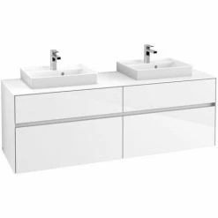 Villeroy & Boch Collaro Waschtischunterschrank 160cm Mit 4 Auszügen Für 2 Waschtische Glossy White Mit Beleuchtung 50 Cm