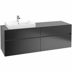 Alternative view of Villeroy & Boch Collaro Waschtischunterschrank 160cm Mit 4 Auszügen Und Variabler Beckenposition Black Matt Lacquer Mit Beleuchtung Links 60 Cm