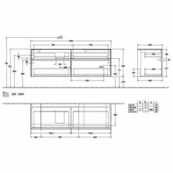 Villeroy & Boch Collaro Waschtischunterschrank 160cm Mit 4 Auszügen Und Variabler Beckenposition Kansas Oak Mit Beleuchtung Links 80 Cm