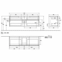 Villeroy & Boch Collaro Waschtischunterschrank 160cm Mit 4 Auszügen Und Variabler Beckenposition Glossy Grey Mit Beleuchtung Mittig 60 Cm