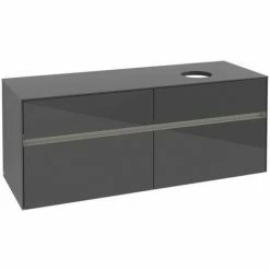 Alternative view of Villeroy & Boch Collaro Waschtischunterschrank 140cm Mit 4 Auszügen Glossy Grey Mit Beleuchtung Rechts