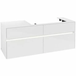 Alternative view of Villeroy & Boch Collaro Waschtischunterschrank 140cm Mit 4 Auszügen Glossy White Mit Beleuchtung Rechts