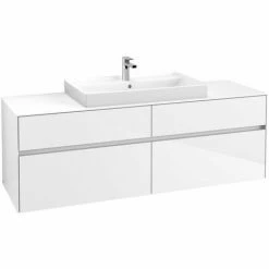 Villeroy & Boch Collaro Waschtischunterschrank 160cm Mit 4 Auszügen Und Variabler Beckenposition Glossy White Mit Beleuchtung Mittig 80 Cm