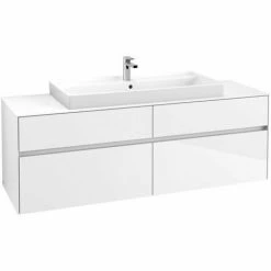 Villeroy & Boch Collaro Waschtischunterschrank 160cm Mit 4 Auszügen Und Variabler Beckenposition Glossy White Mit Beleuchtung Mittig 100 Cm