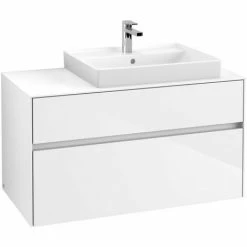 Villeroy & Boch Collaro Waschtischunterschrank 100cm Mit 2 Auszügen Und Variabler Beckenposition Glossy White Mit Beleuchtung Rechts 60 Cm