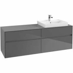 Alternative view of Villeroy & Boch Collaro Waschtischunterschrank 160cm Mit 4 Auszügen Und Variabler Beckenposition Glossy Grey Mit Beleuchtung Rechts 60 Cm