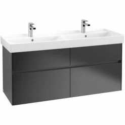 Alternative view of Villeroy & Boch Collaro Waschtischunterschrank 125cm Für Doppelwaschtisch Mit 4 Auszügen Black Matt Lacquer Mit Beleuchtung