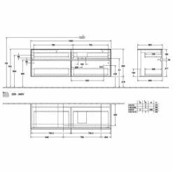 Villeroy & Boch Collaro Waschtischunterschrank 160cm Mit 4 Auszügen Und Variabler Beckenposition Soft Grey Mit Beleuchtung Rechts 80 Cm